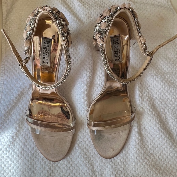 Gorgeous Blush and Jeweled Badgley Mischka Fernanda Heeled Sandals - Sz 9.5 - Picture 2 of 5